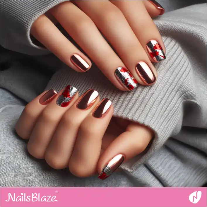 Silver and Red Foils for Rose Gold Nails | Foil Nails - NB4130